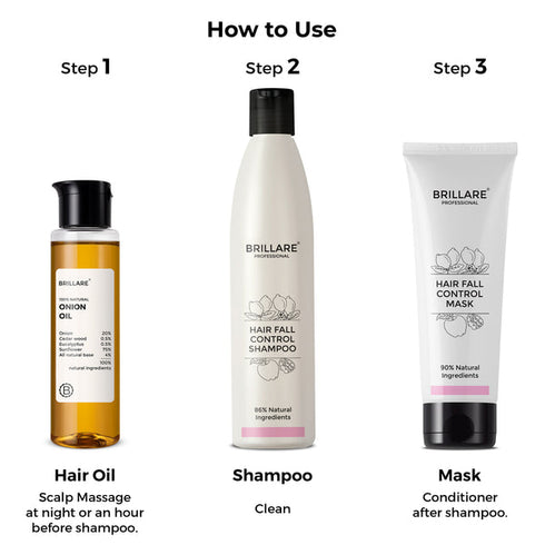 Brillare Hair Fall Control Shampoo Conditioner and Onion Hair Oil